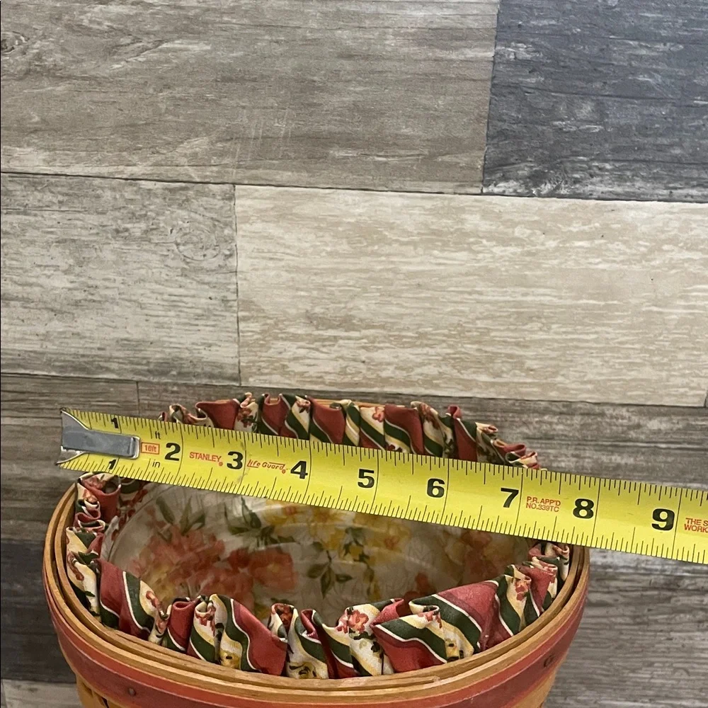 Longaberger Snapdragons flower Basket with Red Trim floral liner and protector.